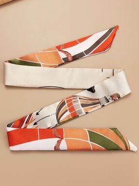 Silky Orange & Cream Twilly Hair Scarf Ribbon for Women